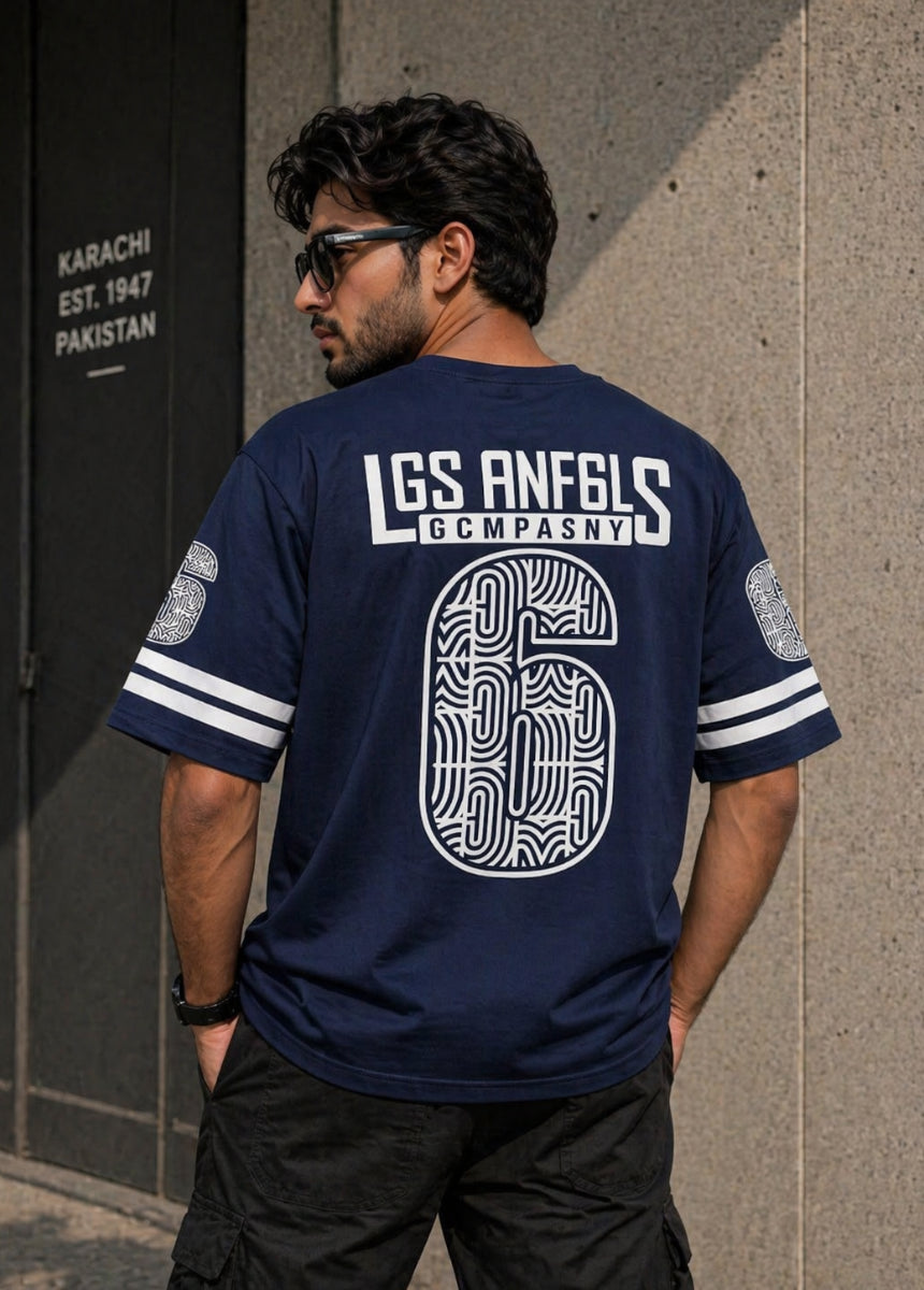 Men’s navy blue graphic t-shirt front view Los Angeles print