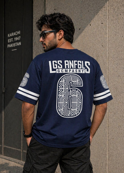 Men’s navy blue graphic t-shirt front view Los Angeles print