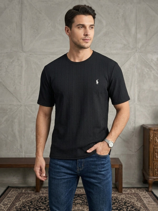 Ribbed Black T-Shirt for Men – Premium Slim Fit