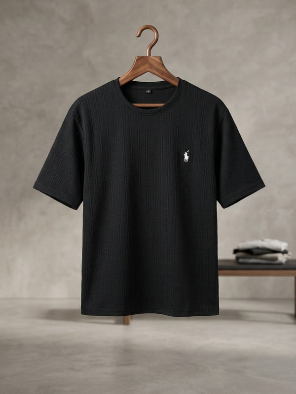 Ribbed Black T-Shirt for Men – Premium Slim Fit