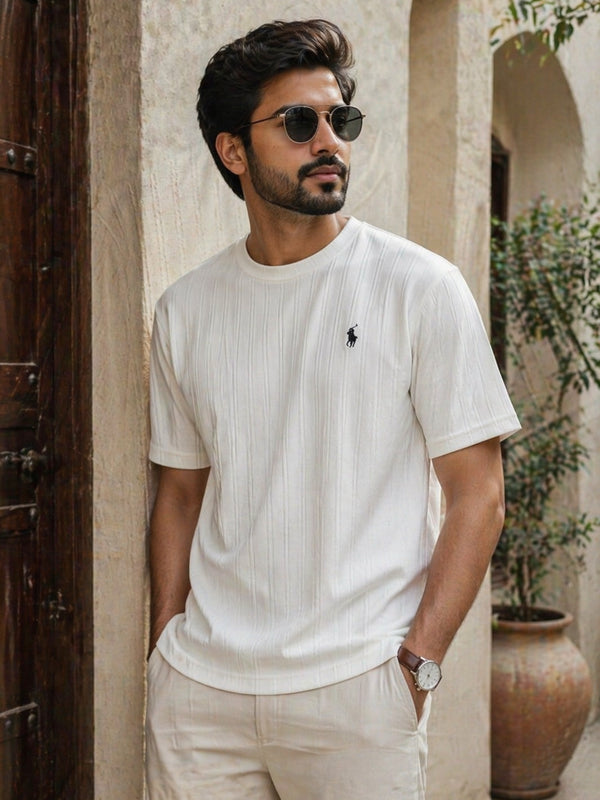 Ribbed White T-Shirt for Men – Premium Slim Fit