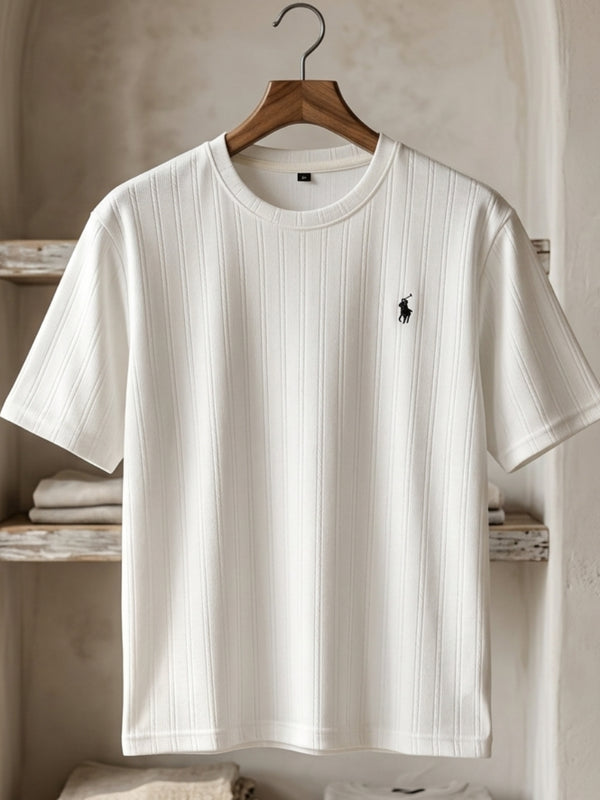 Ribbed White T-Shirt for Men – Premium Slim Fit