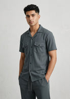 Men’s ribbed lounge set front view green shirt and pants